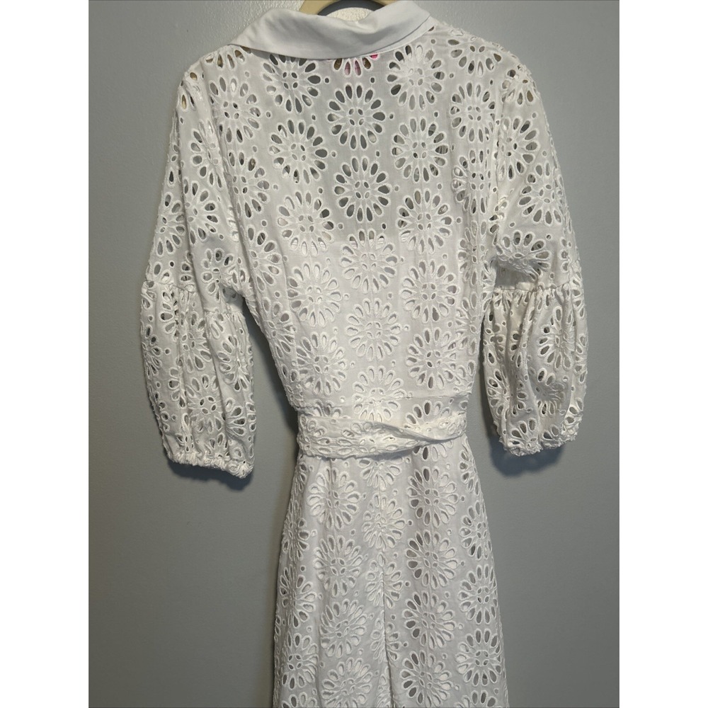 Lilly Pulitzer DRESS MIALYNN MIDI EYELET SHIRT White Pinwheel Size 6 - Picture 6 of 7